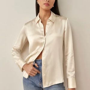 Reformation Sky Silk Top in Ivory